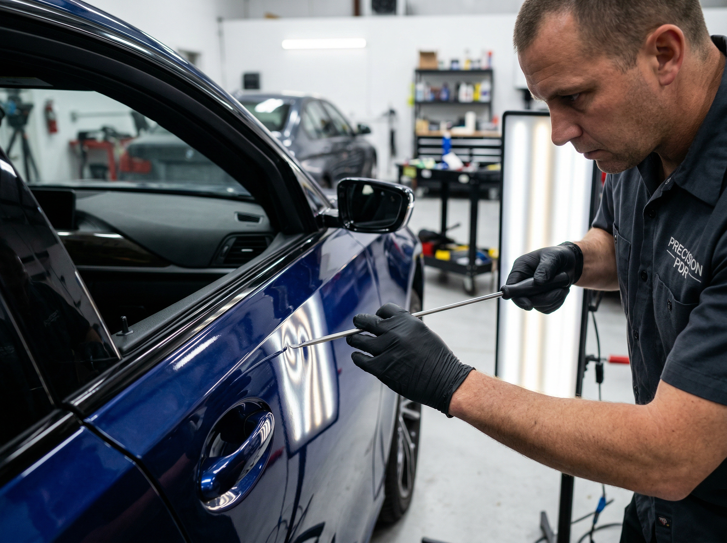 Paintless dent removal service at AutoShark body shop Orlando