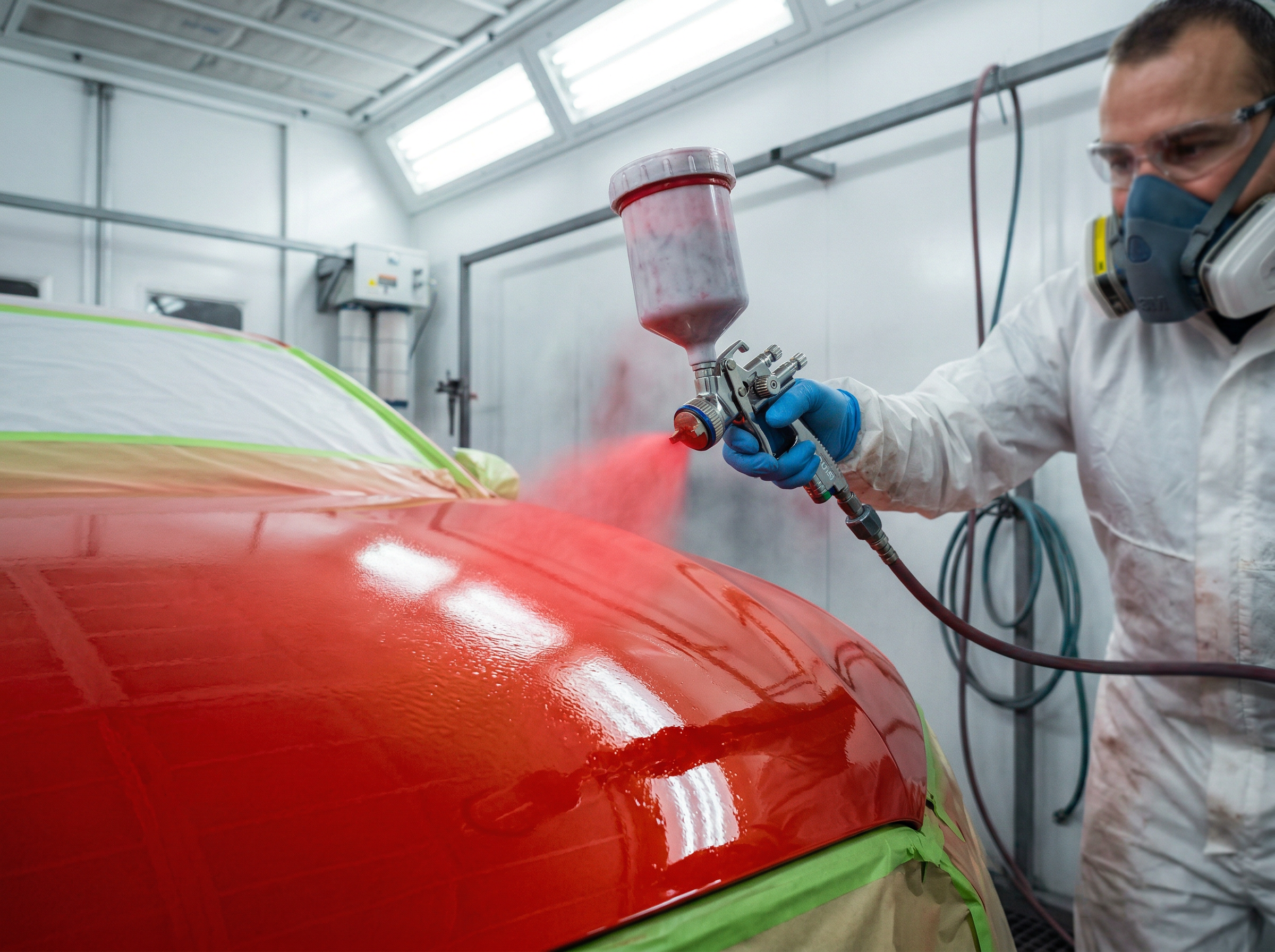 Professional auto painting in spray booth at AutoShark Orlando