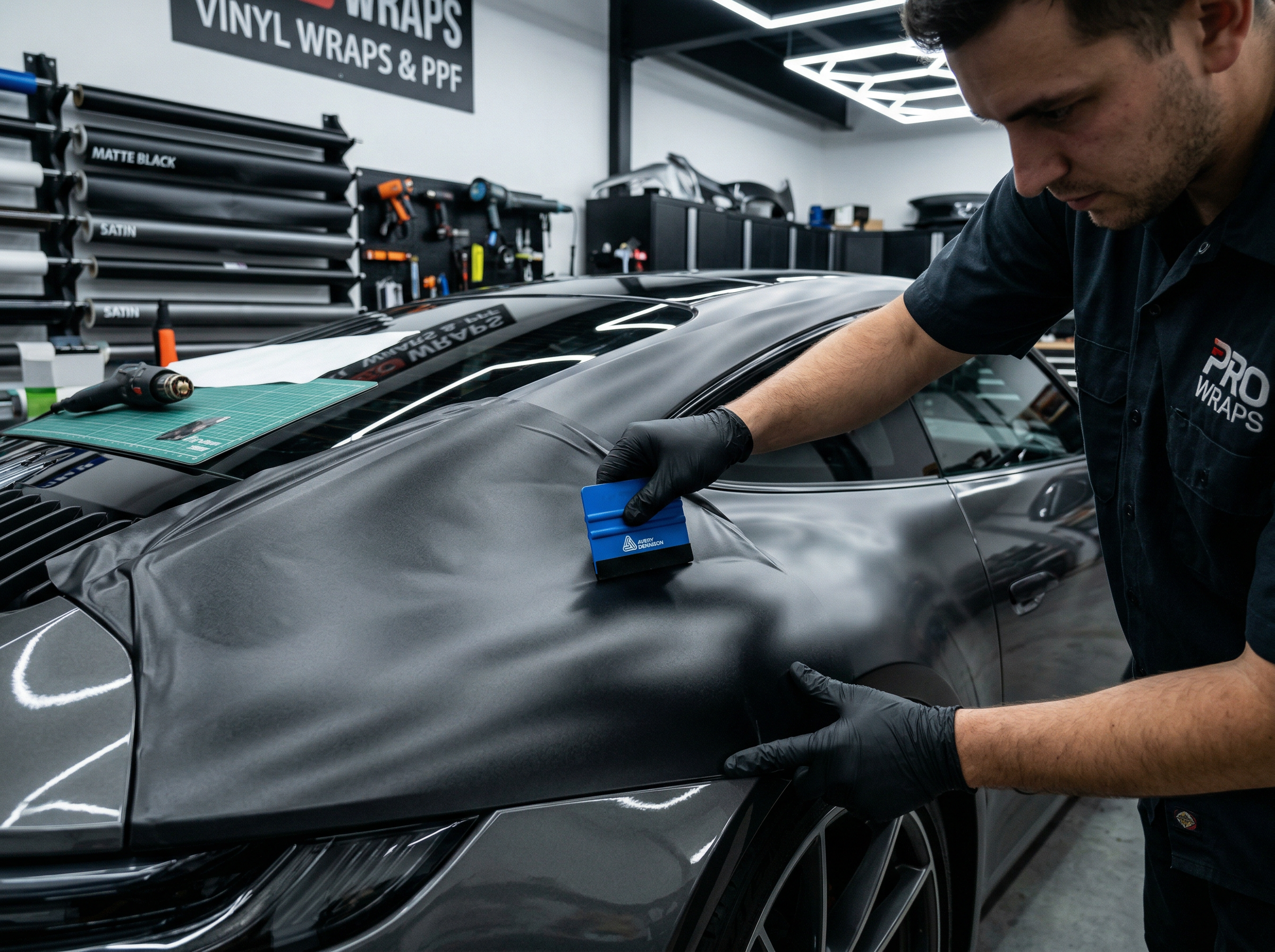 Professional vinyl vehicle wrap installation at AutoShark in Orlando